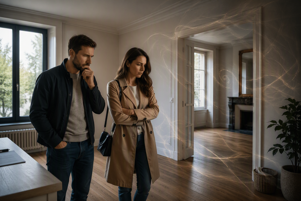 Acheteurs mal à l'aise lors d'une visite — bien immobilier ne se vend pas